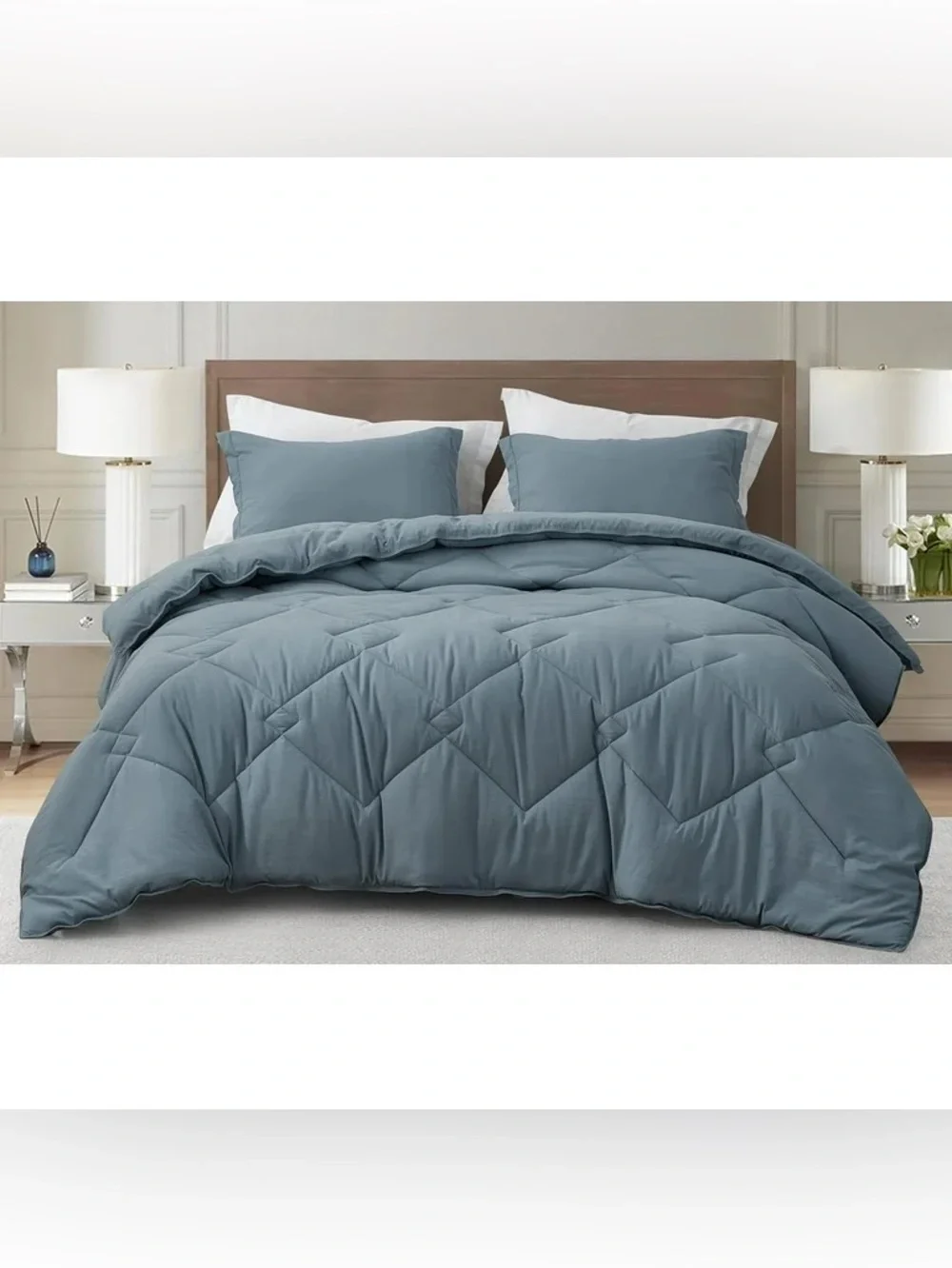 Blue king 3 piece Quilted king Comforter Set - Soft Microfiber Bedding